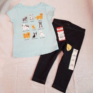 Jeggings (NWT) & Puppy Tee + Like new jeggings